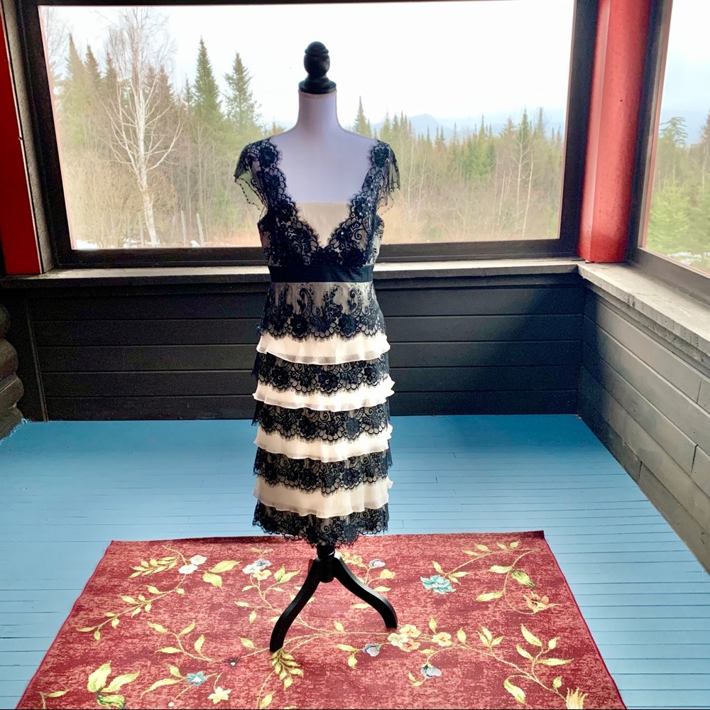 ❤️HOST PICK❤️ Tadashi Cream & Black Tiered Dress-8